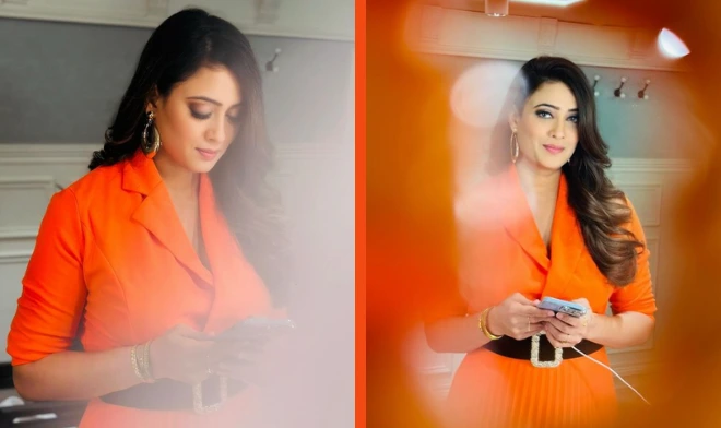 Shweta Tiwari in Orange Outfit